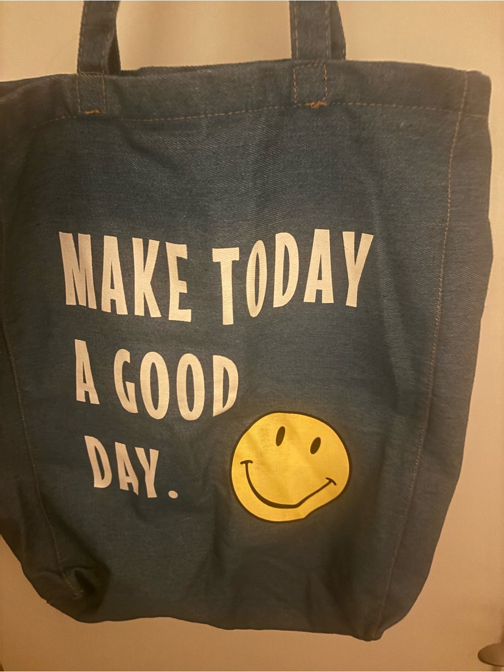 Bluenotes Blue Tote Bag with Yellow Smile Graphic